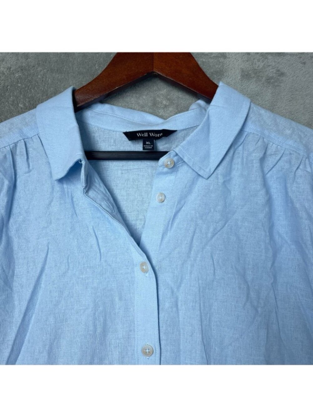 NWT Well Worn Women's XL Light Blue Button-Down Linen Blend Shirt Dress G2167 - Picture 10 of 12